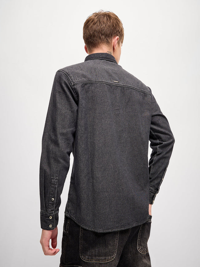 Men Classic Grey Solid Relax Fit Denim Casual Shirt