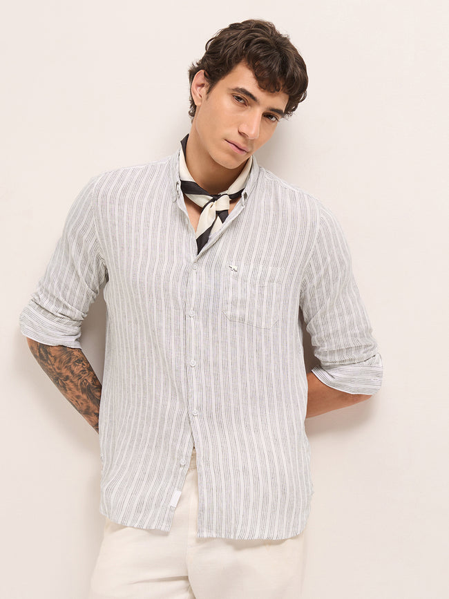 Men Cotton Linen Striped Casual Shirt