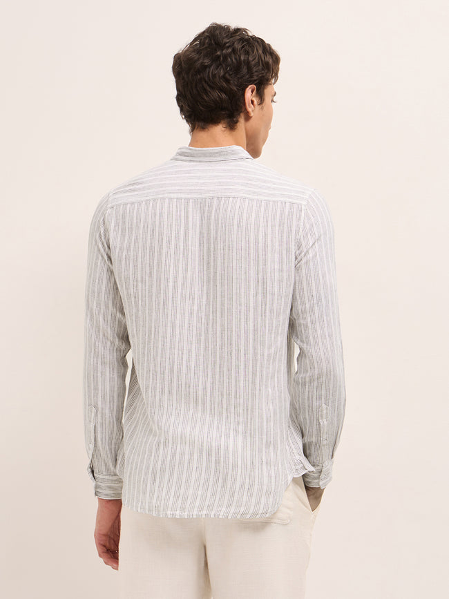 Men Cotton Linen Striped Casual Shirt