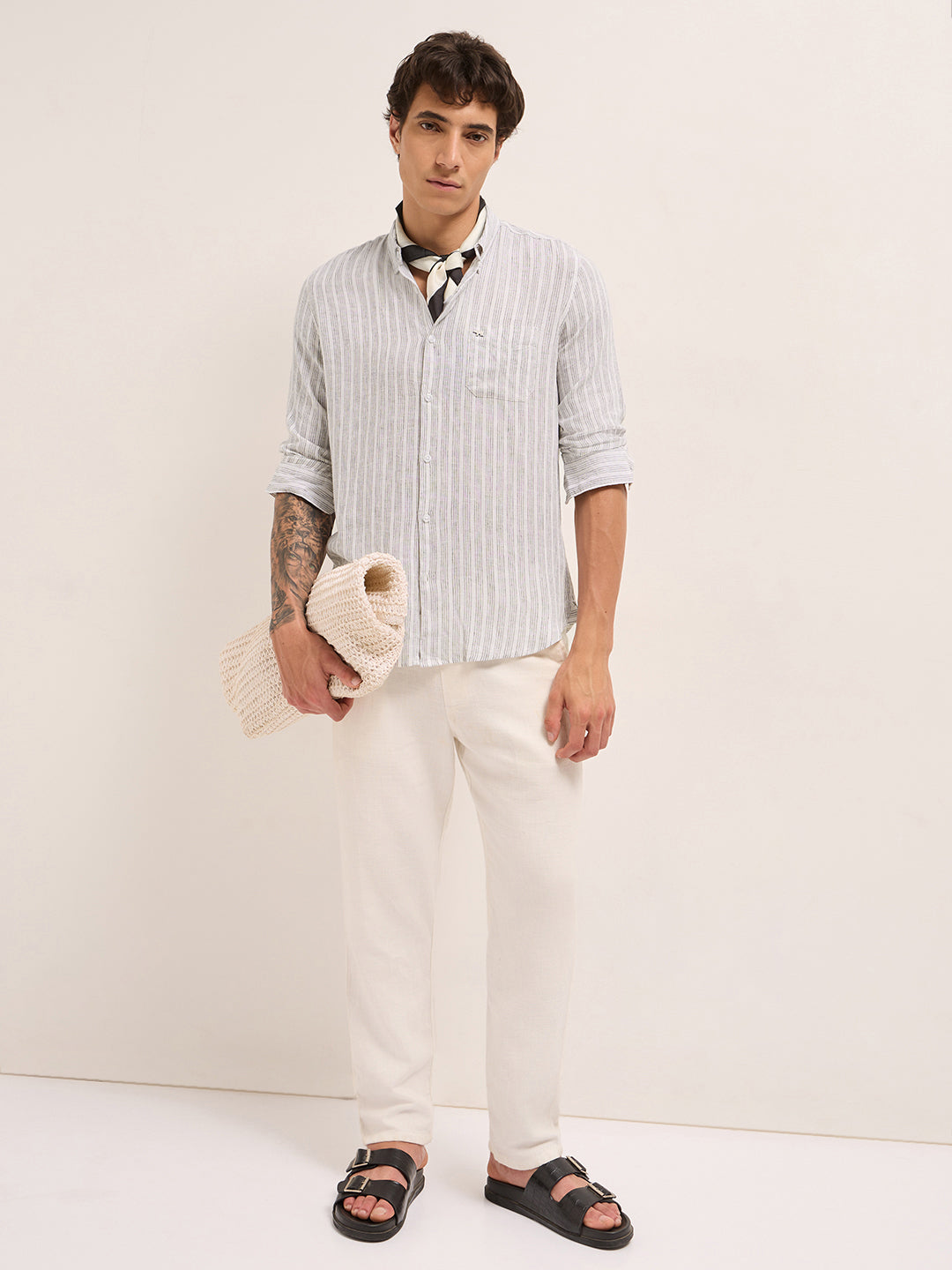 Men Cotton Linen Striped Casual Shirt