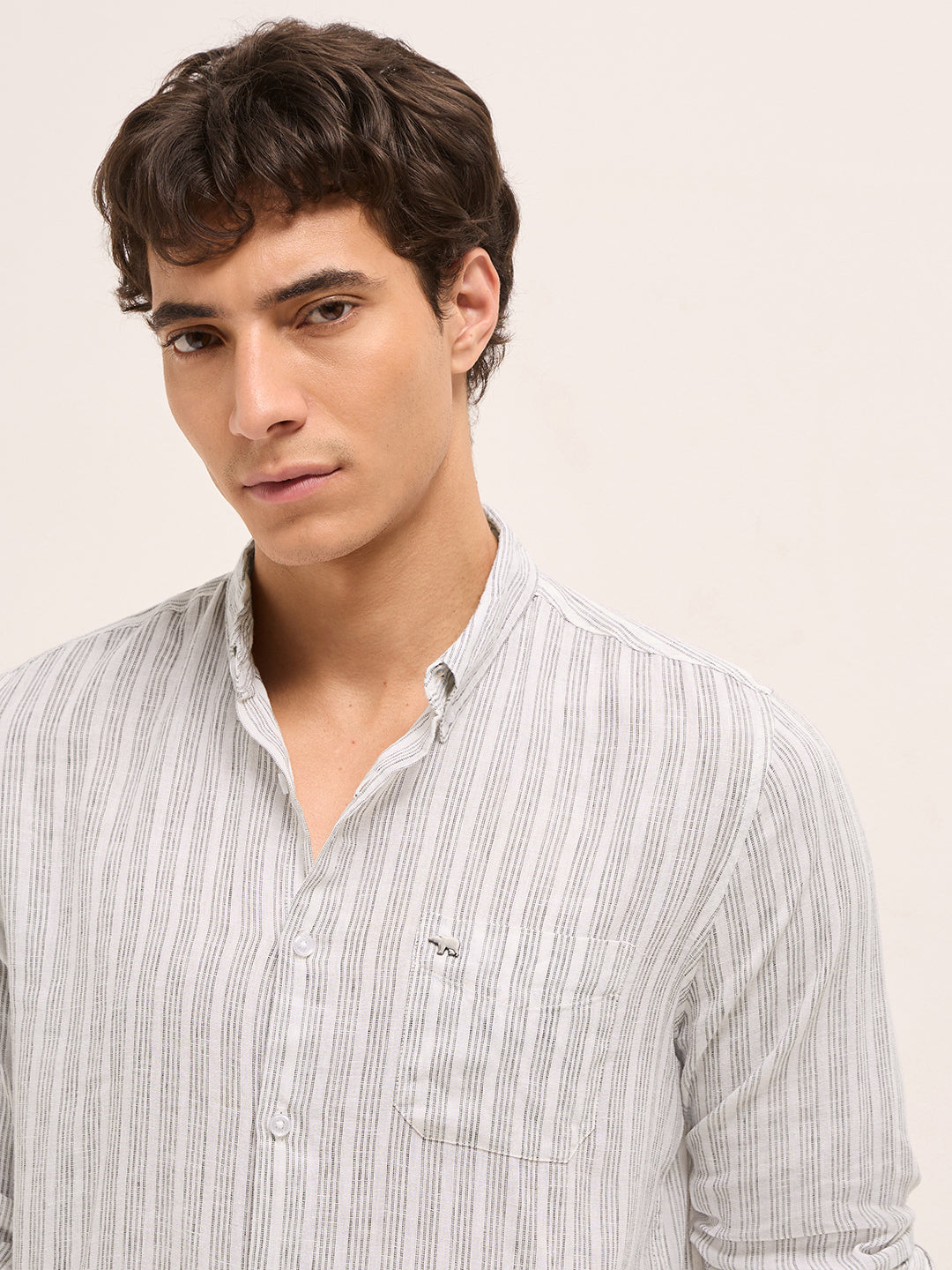 Men Cotton Linen Striped Casual Shirt