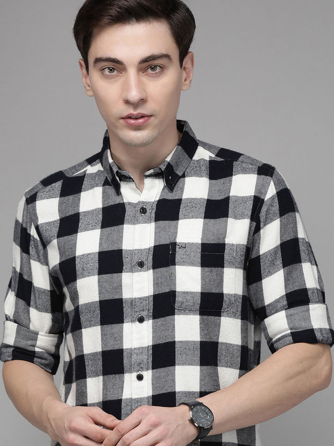 Men Black Cotton Checked  Shirt