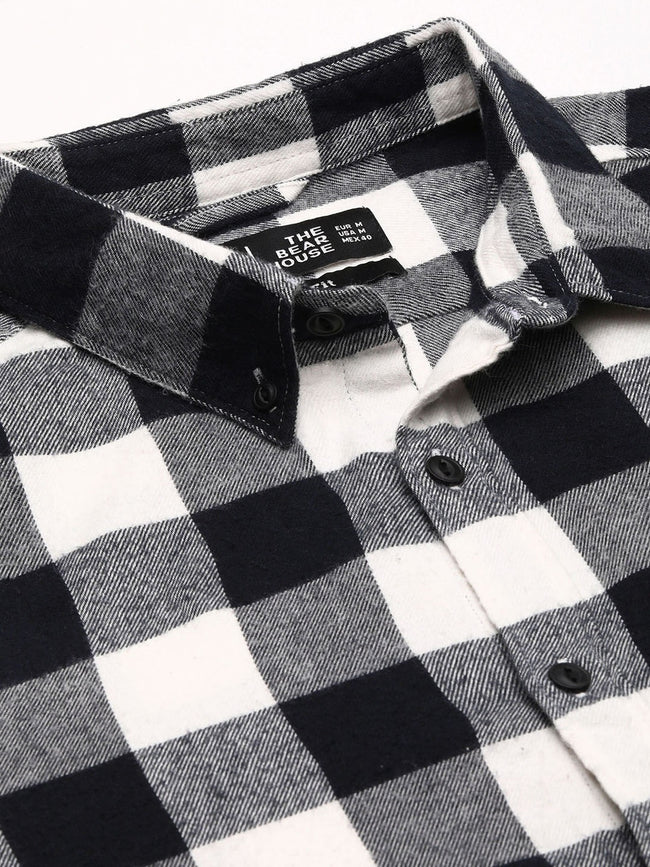 Men Black Cotton Checked  Shirt