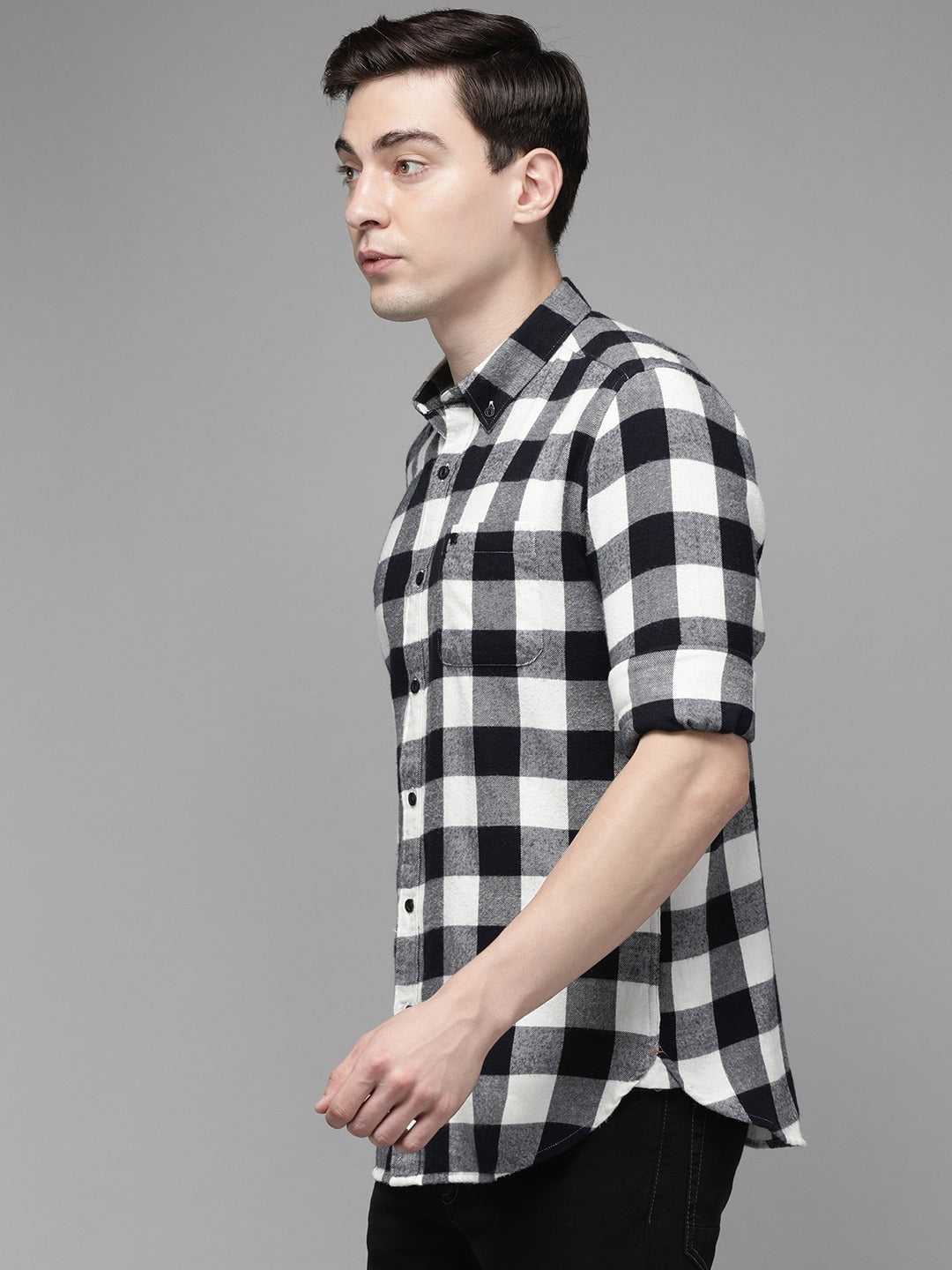 Men Black Cotton Checked  Shirt