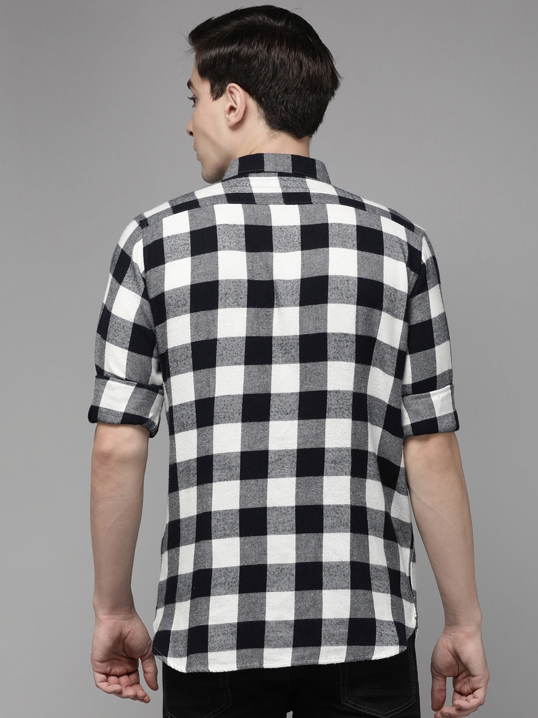 Men Black Cotton Checked  Shirt