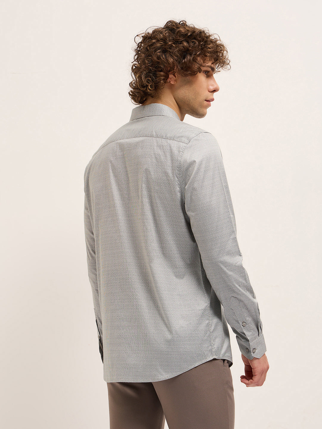 Men Shirt Grey Micro Geometric Print Tailored Fit Formal Shirt