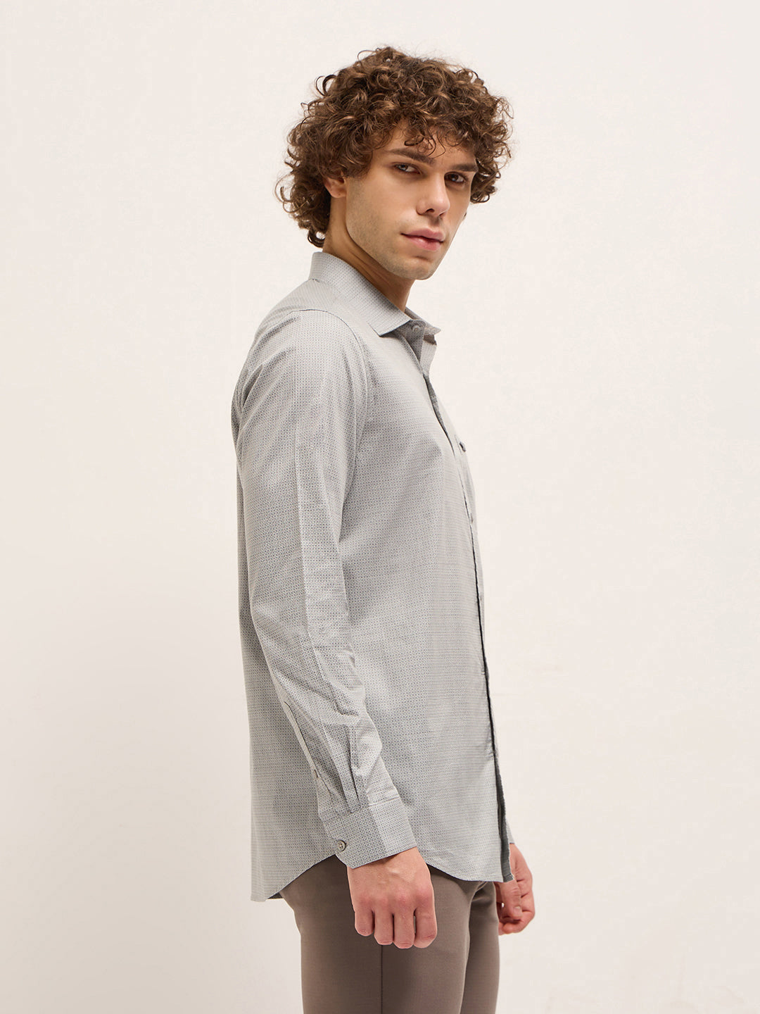 Men Shirt Grey Micro Geometric Print Tailored Fit Formal Shirt