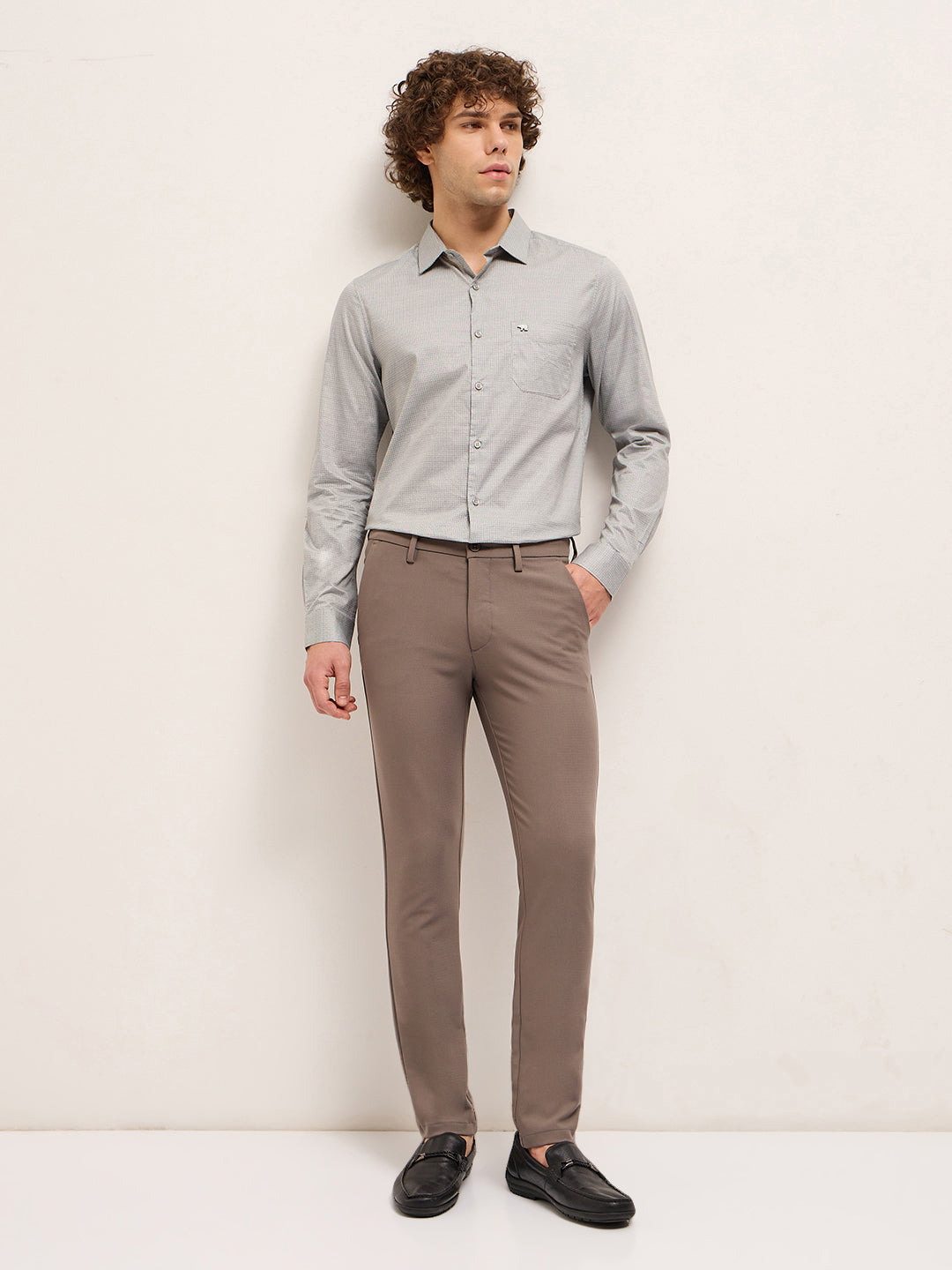 Men Shirt Grey Micro Geometric Print Tailored Fit Formal Shirt