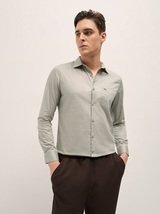 Men Grey Geometric Printed Tailored Fit Formal Shirt