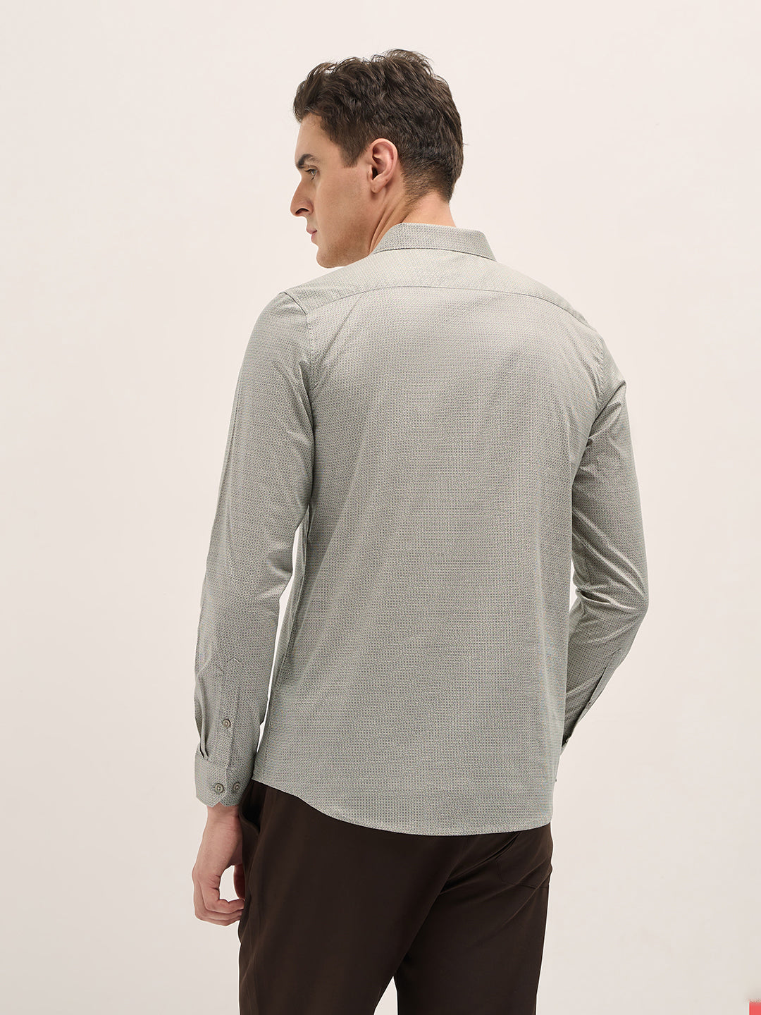 Men Grey Geometric Printed Tailored Fit Formal Shirt