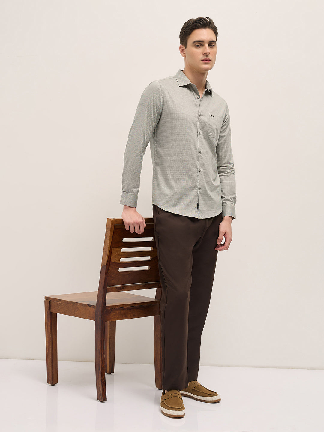 Men Grey Geometric Printed Tailored Fit Formal Shirt