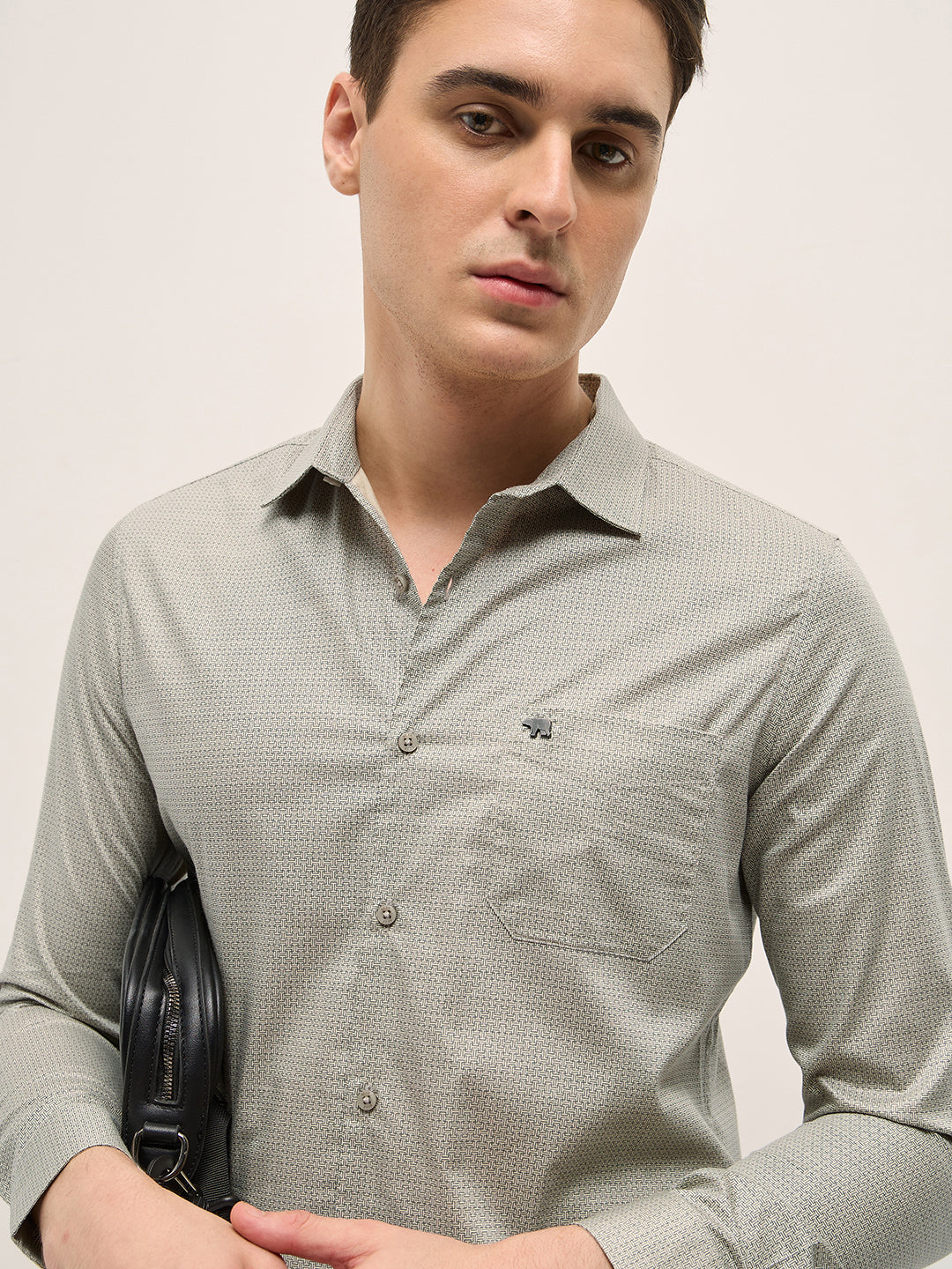 Men Grey Geometric Printed Tailored Fit Formal Shirt