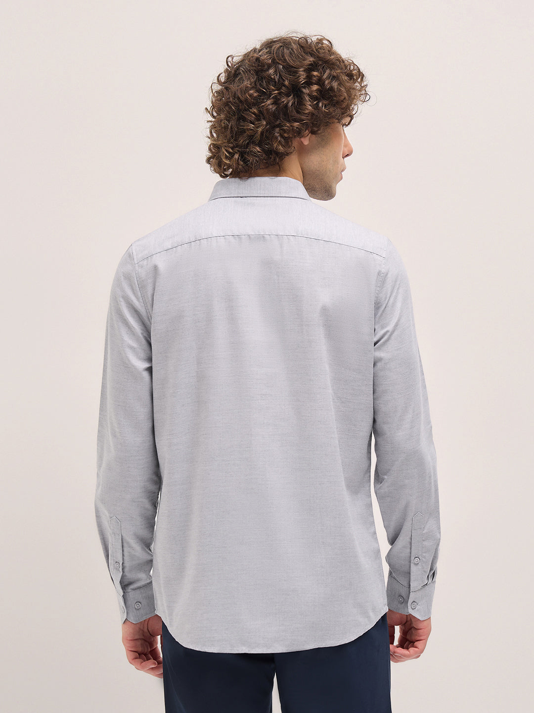 Men Shirt Light Grey Solid Tailored Fit Formal Shirt