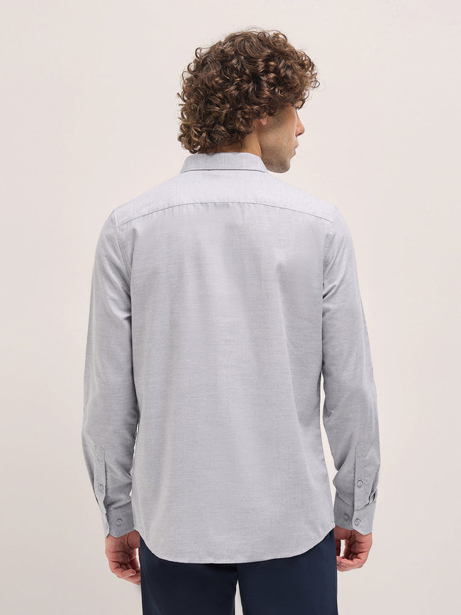 Men Shirt Light Grey Solid Tailored Fit Formal Shirt
