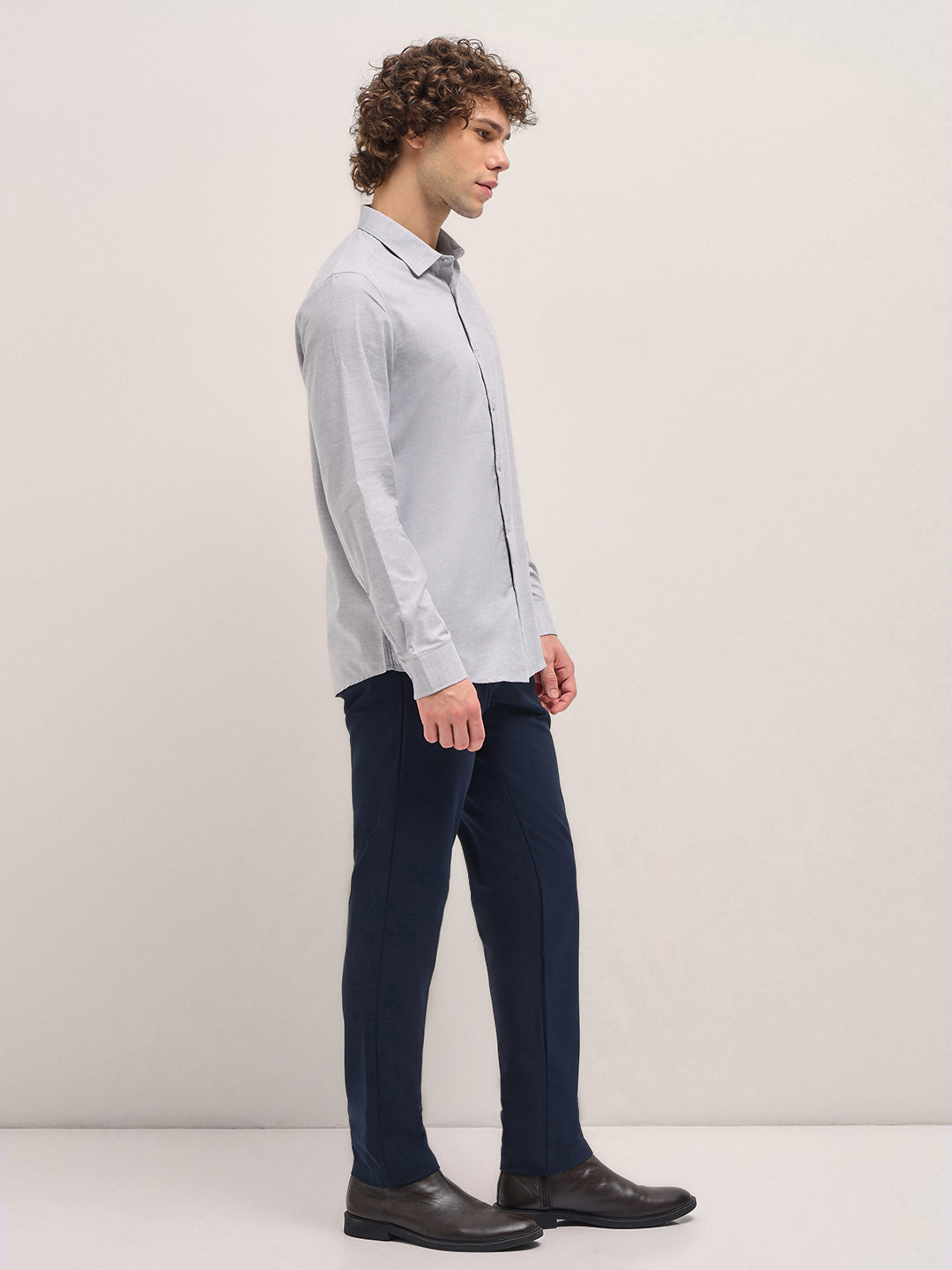 Men Shirt Light Grey Solid Tailored Fit Formal Shirt