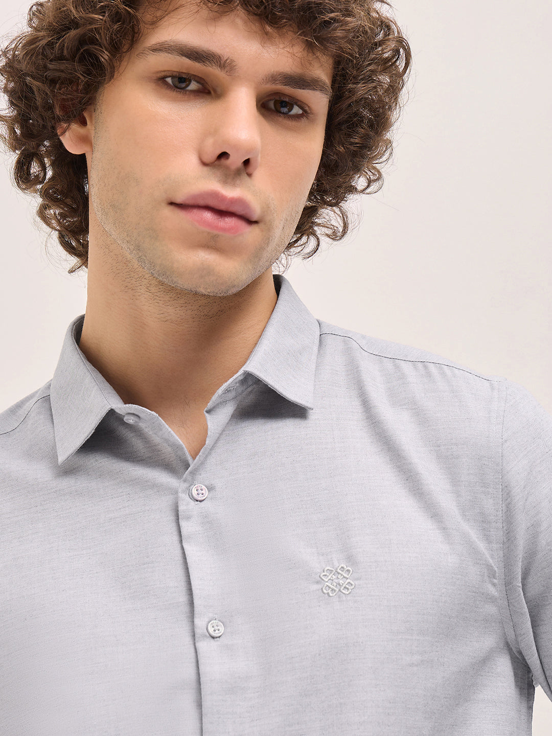 Men Shirt Light Grey Solid Tailored Fit Formal Shirt