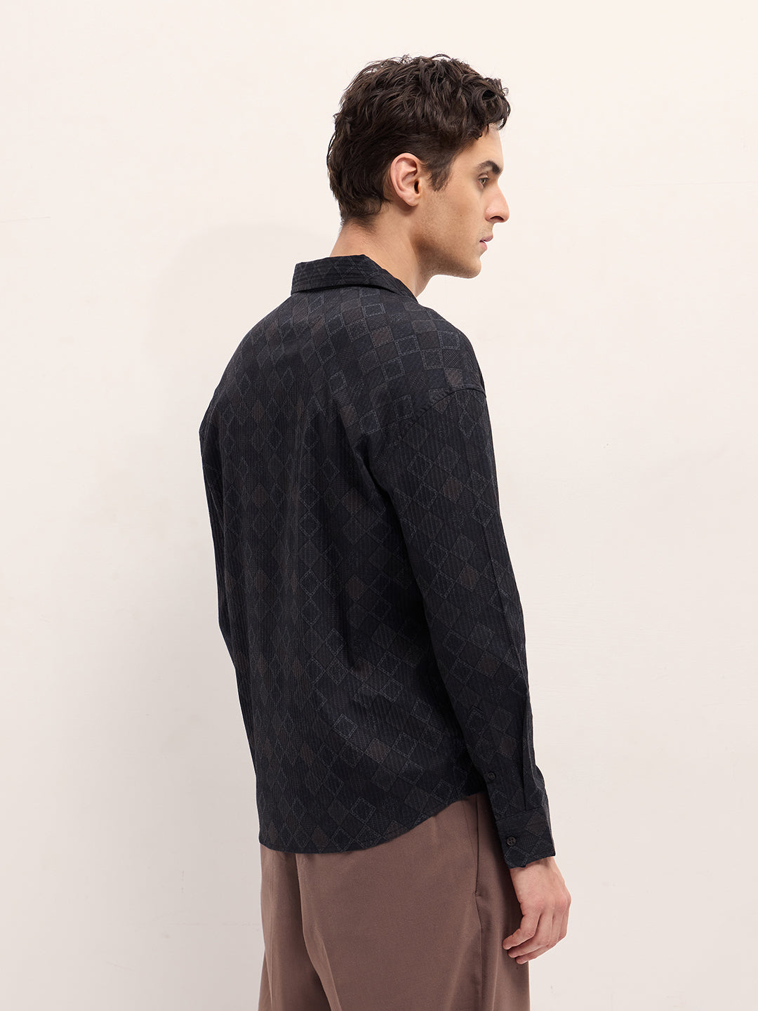 Men Black Geometrical Print Relax Fit Overshirt