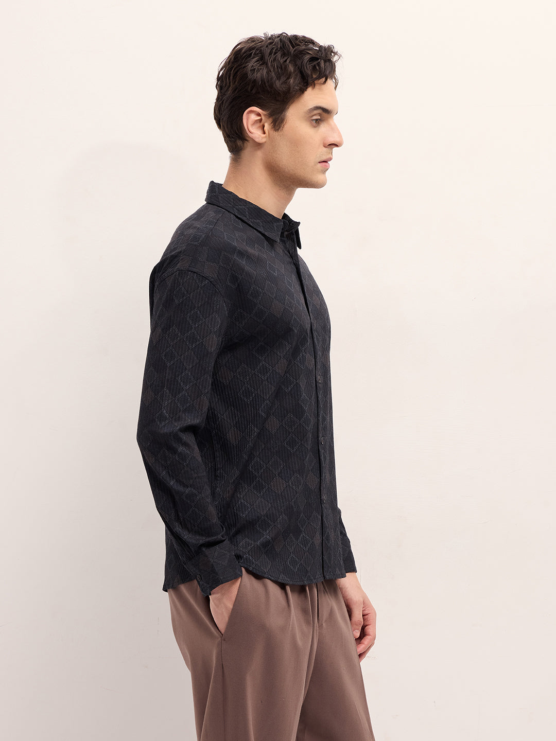 Men Black Geometrical Print Relax Fit Overshirt