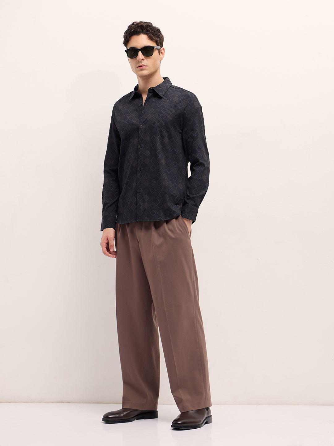 Men Black Geometrical Print Relax Fit Overshirt