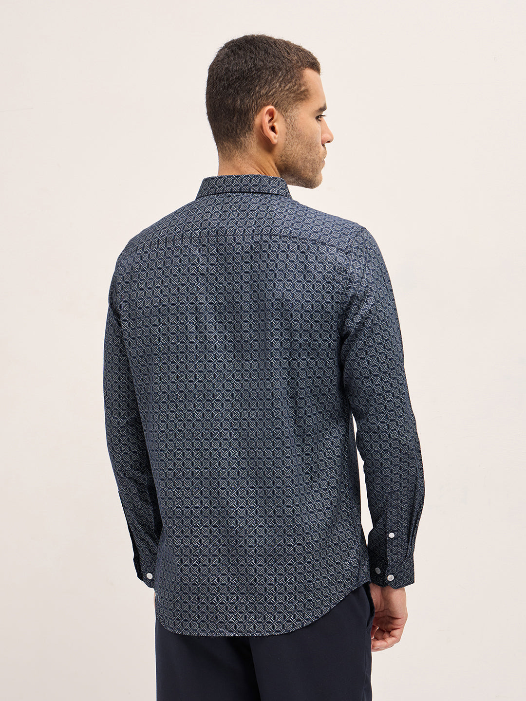 Men Navy Blue Geometric Printed Tailored Fit Formal Shirt