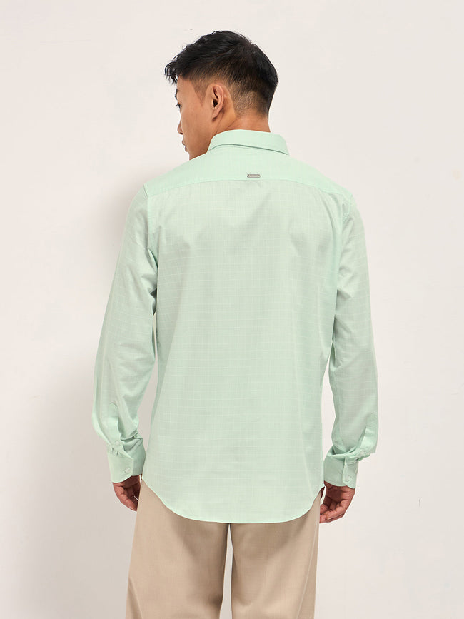 Men Light Green Windowpane Checks Tailored Fit Formal Shirt