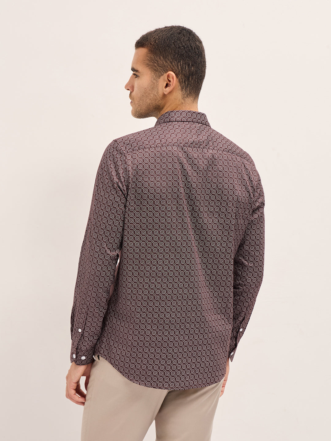 Men Brown Geometric Printed Tailored Fit Formal Shirt