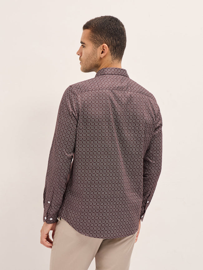 Men Brown Geometric Printed Tailored Fit Formal Shirt