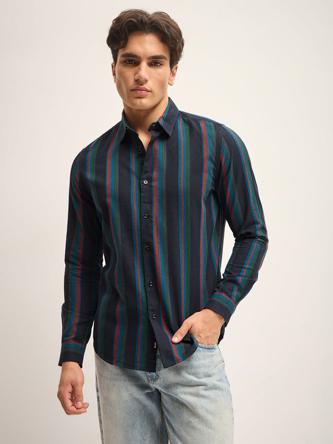 Men Multi-Color Stripe Slim Fit Casual Shirt