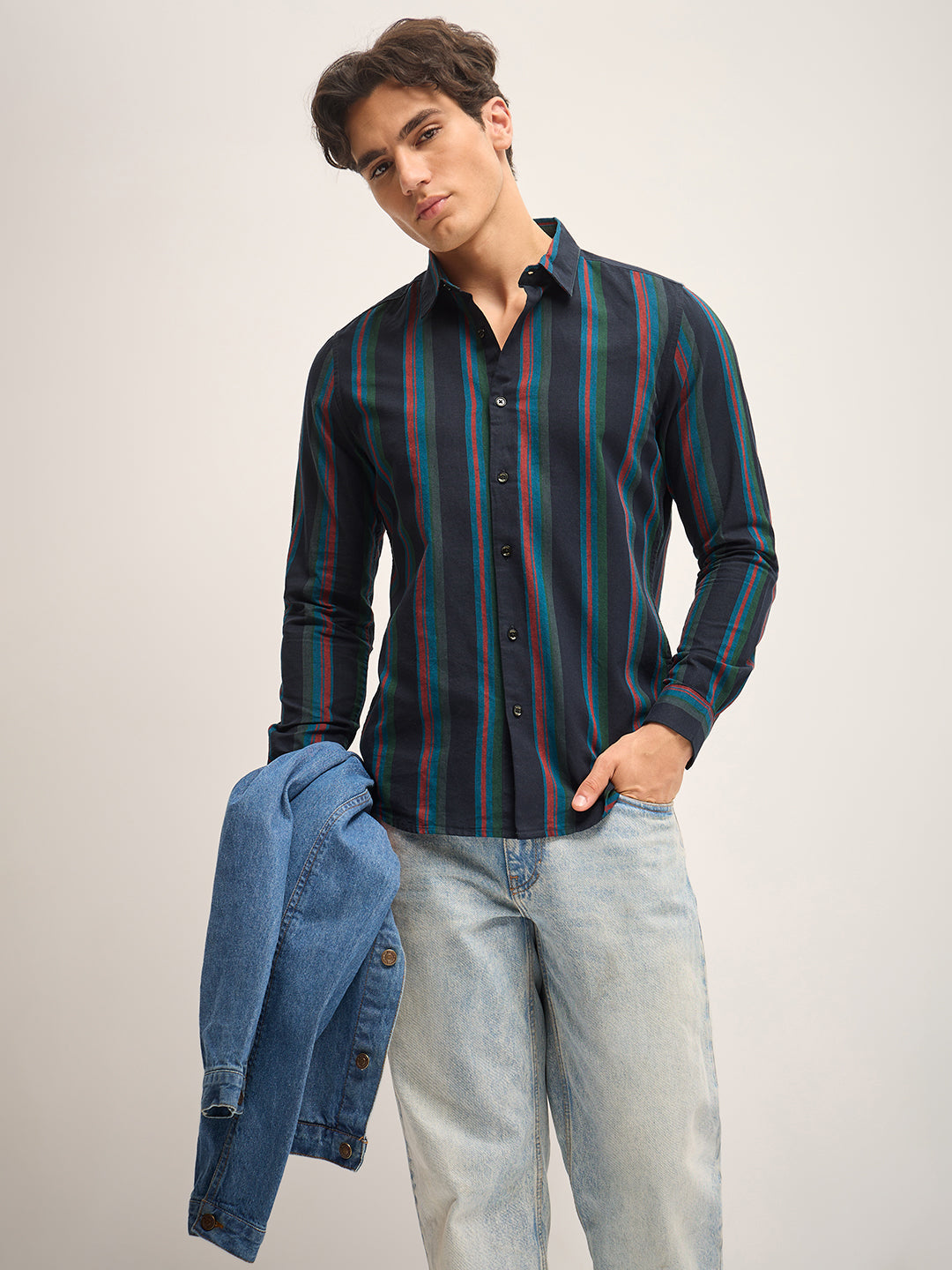 Men Multi-Color Stripe Slim Fit Casual Shirt