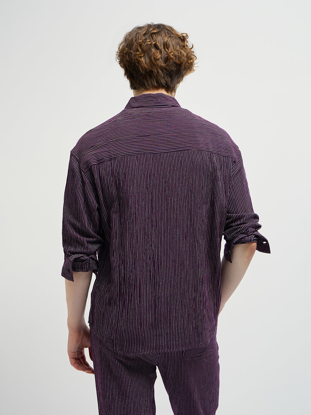 Men Purple Pinstripes Regular Fit Casual Shirt