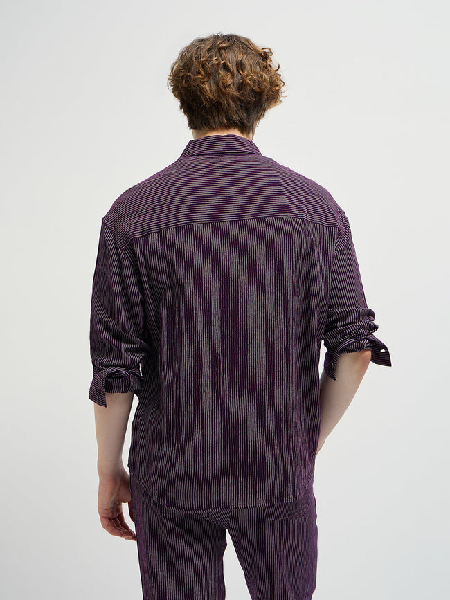 Men Purple Pinstripes Regular Fit Casual Shirt