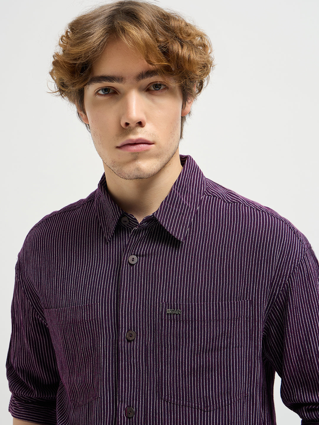 Men Purple Pinstripes Regular Fit Casual Shirt