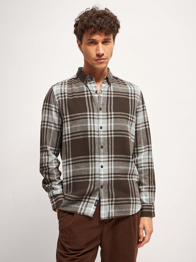 Men Brown Checked Slim Fit Casual Shirt