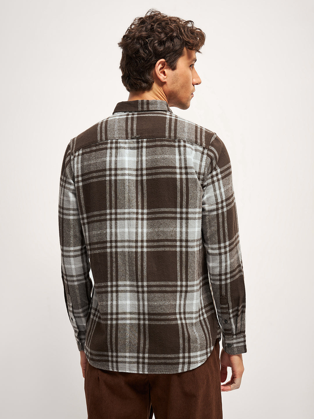 Men Brown Checked Slim Fit Casual Shirt