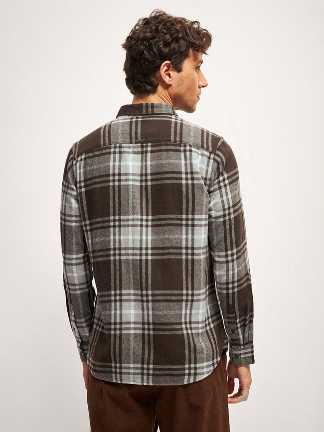 Men Brown Checked Slim Fit Casual Shirt