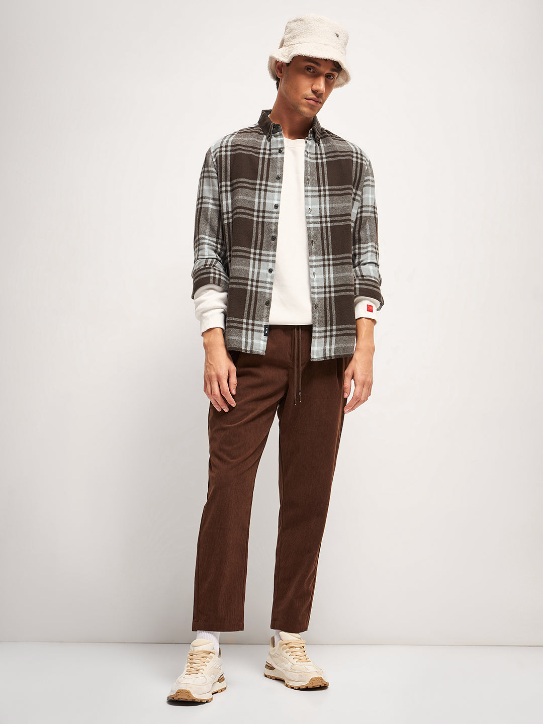 Men Brown Checked Slim Fit Casual Shirt