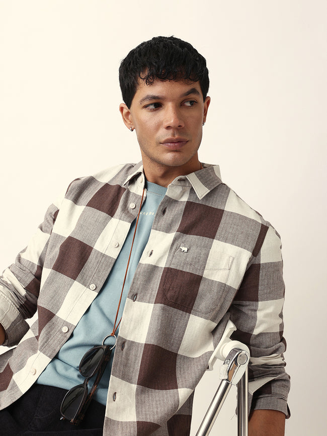 Men Brown Checked Shirt