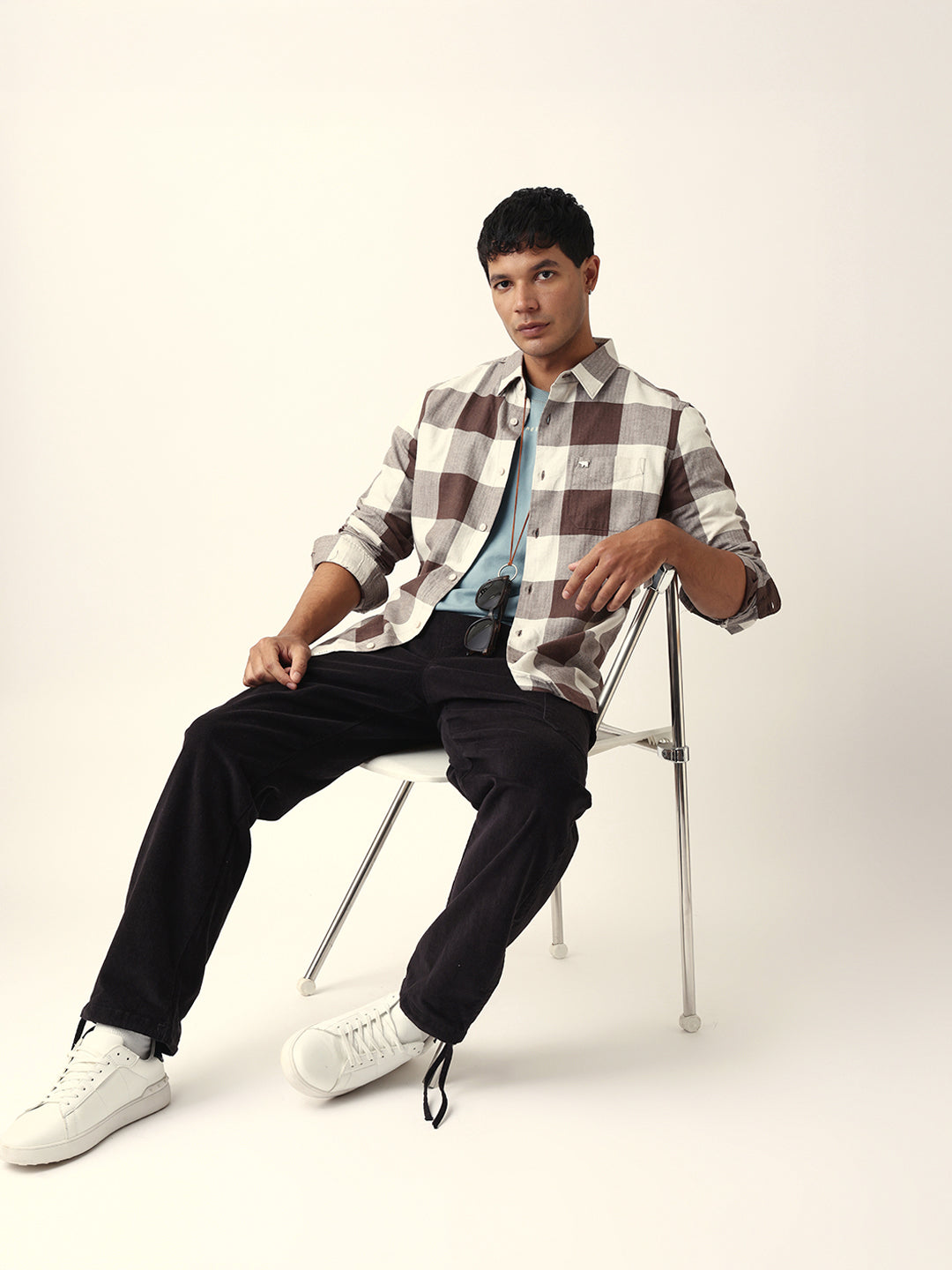Men Brown Checked Shirt