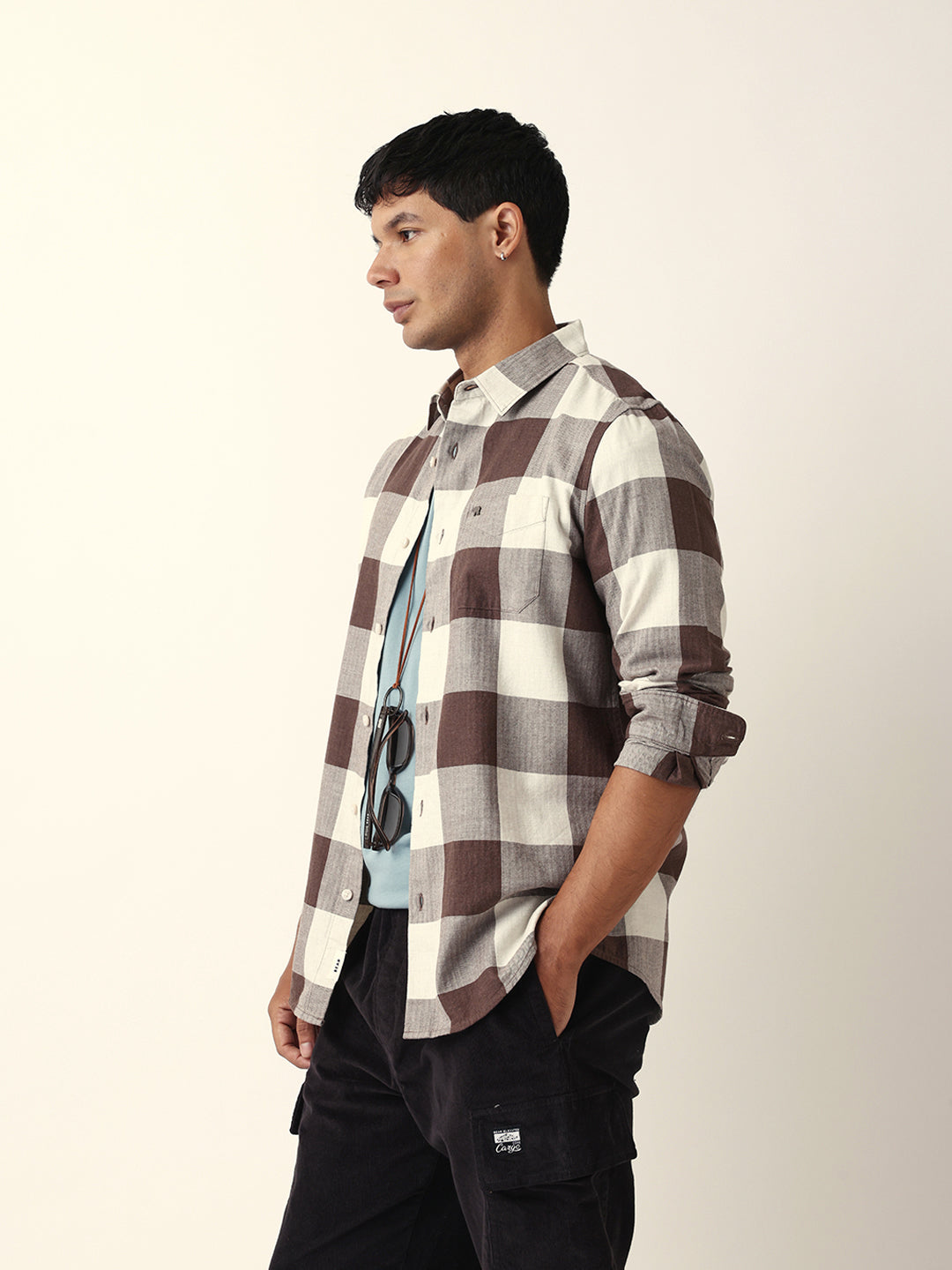 Men Brown Checked Shirt