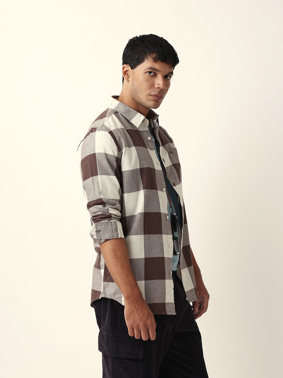 Men Brown Checked Shirt