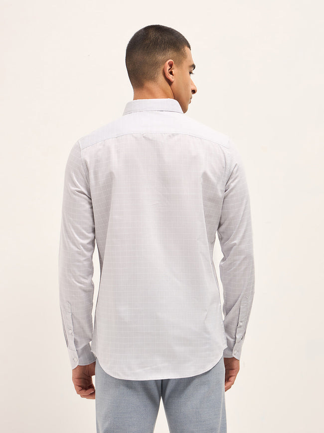 Men Light Grey Windowpane Checks Tailored Fit Formal Shirt