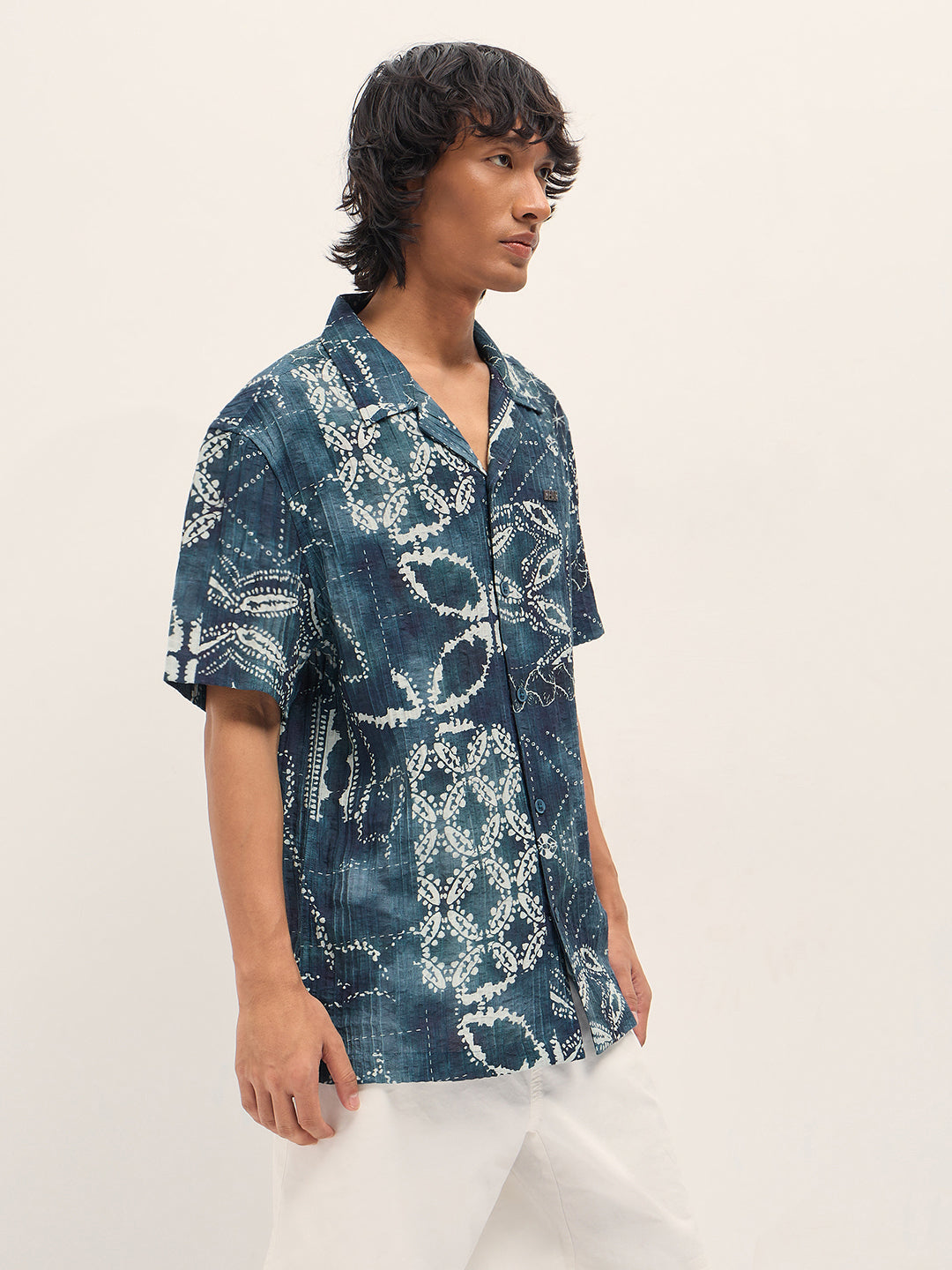 Men Blue Viscose Paisley Print Relaxed Fit Cuban Collar Shirt