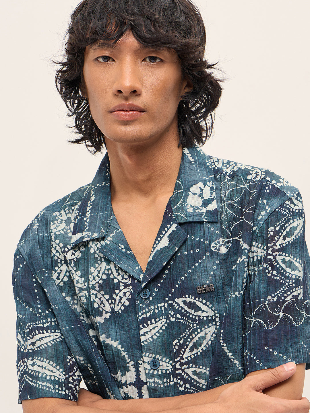 Men Blue Viscose Paisley Print Relaxed Fit Cuban Collar Shirt