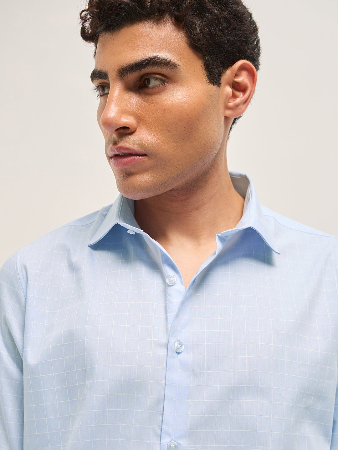 Men Light Blue Windowpane Checks Tailored Fit Formal Shirt