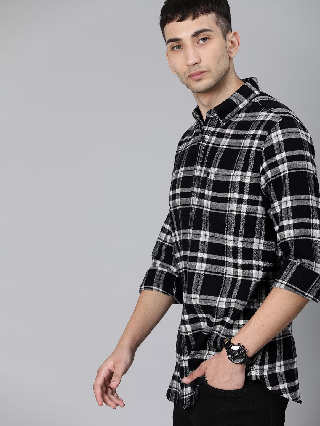 Men Black Button-Down Casual Shirt