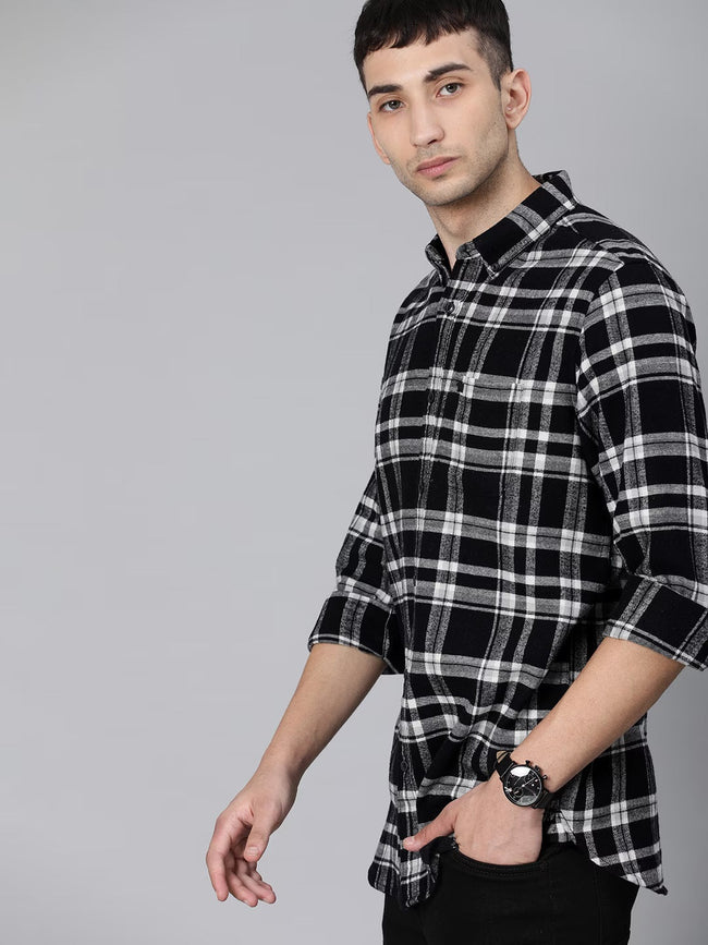 Men Black Button-Down Casual Shirt