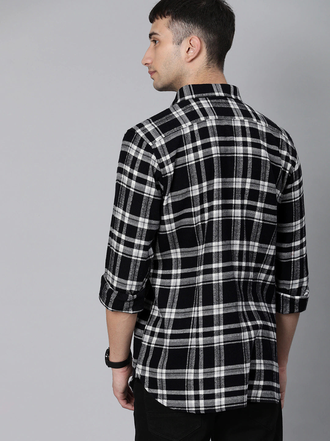 Men Black Button-Down Casual Shirt