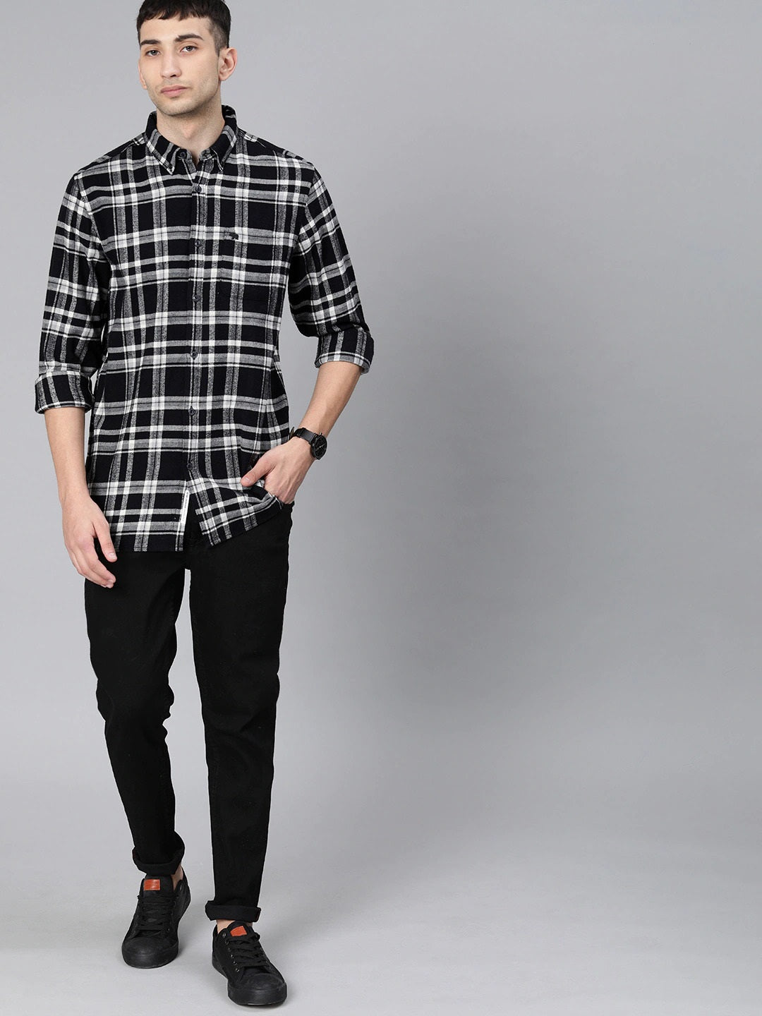 Men Black Button-Down Casual Shirt