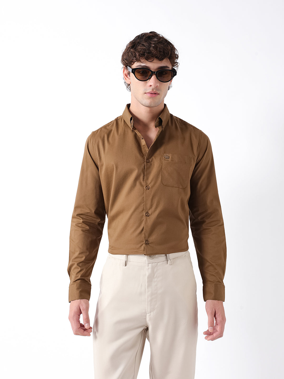 Men Mustard Cotton Solid Shirt