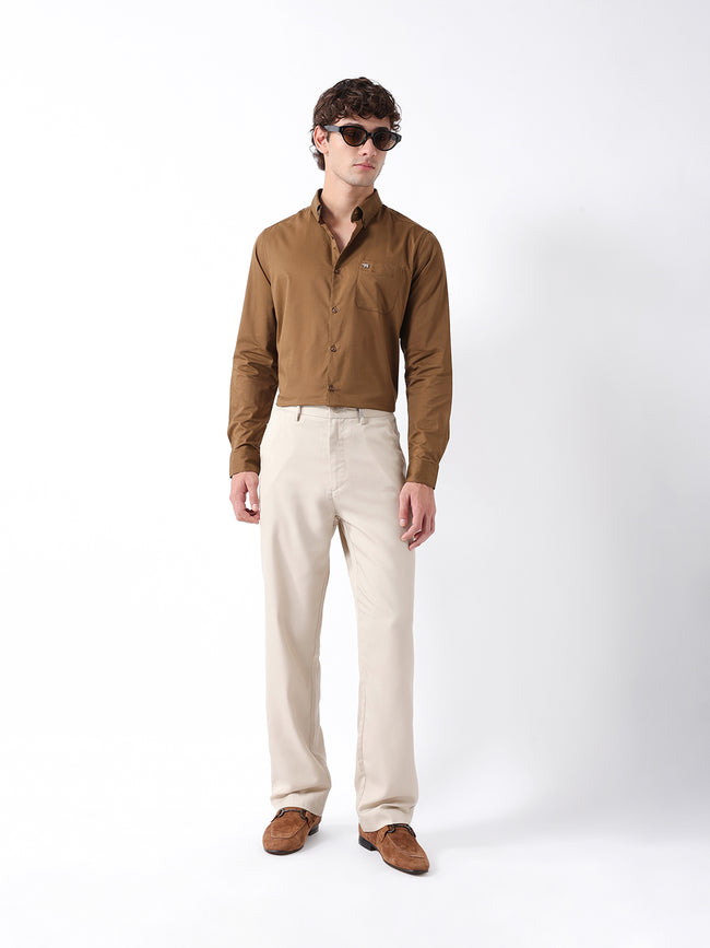 Men Mustard Cotton Solid Shirt